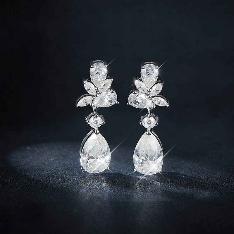 IE0069 3CT MOISSANITE PEAR DROP ENGAGEMENT EARRINGS IN STERLING SILVER - Image 4