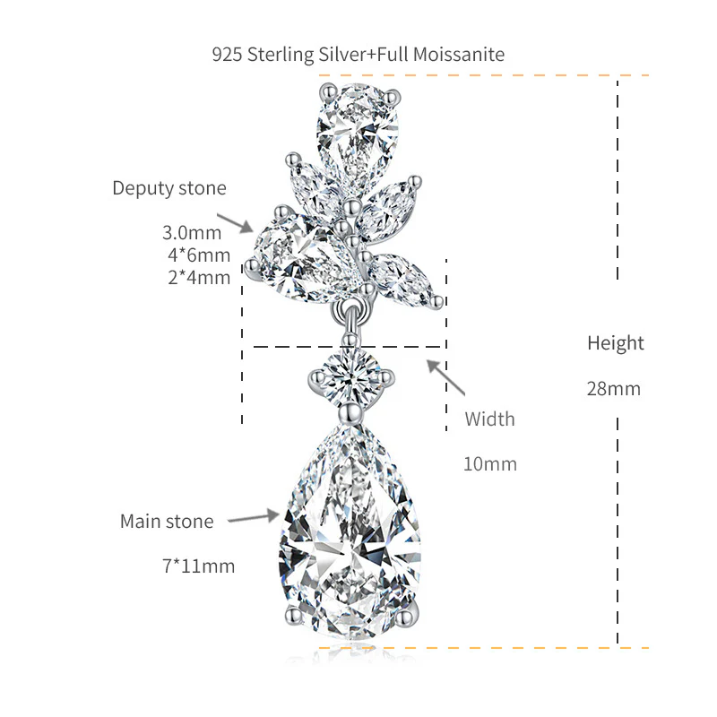 IE0069 3CT MOISSANITE PEAR DROP ENGAGEMENT EARRINGS IN STERLING SILVER - Image 5