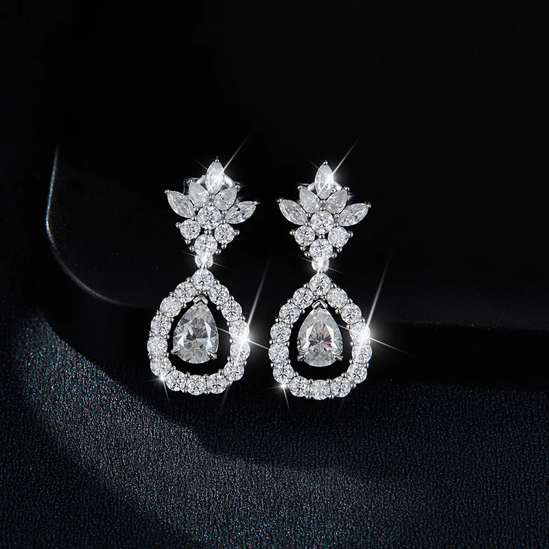 IE0069 PEAR SHAPE MOISSANITE DROP EARRINGS IN STERLING SILVER - Image 2