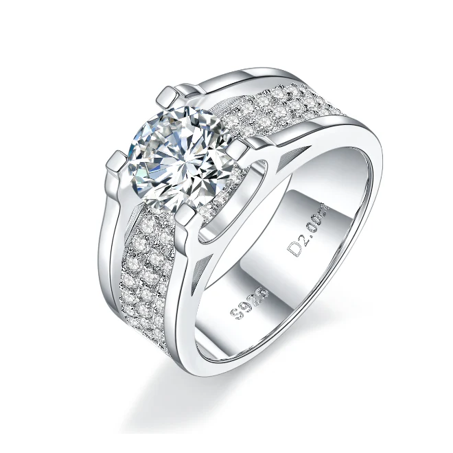 IE0072 ROUND CUT 6.5MM MOISSANITE SIGNET RING IN STERLING SILVER