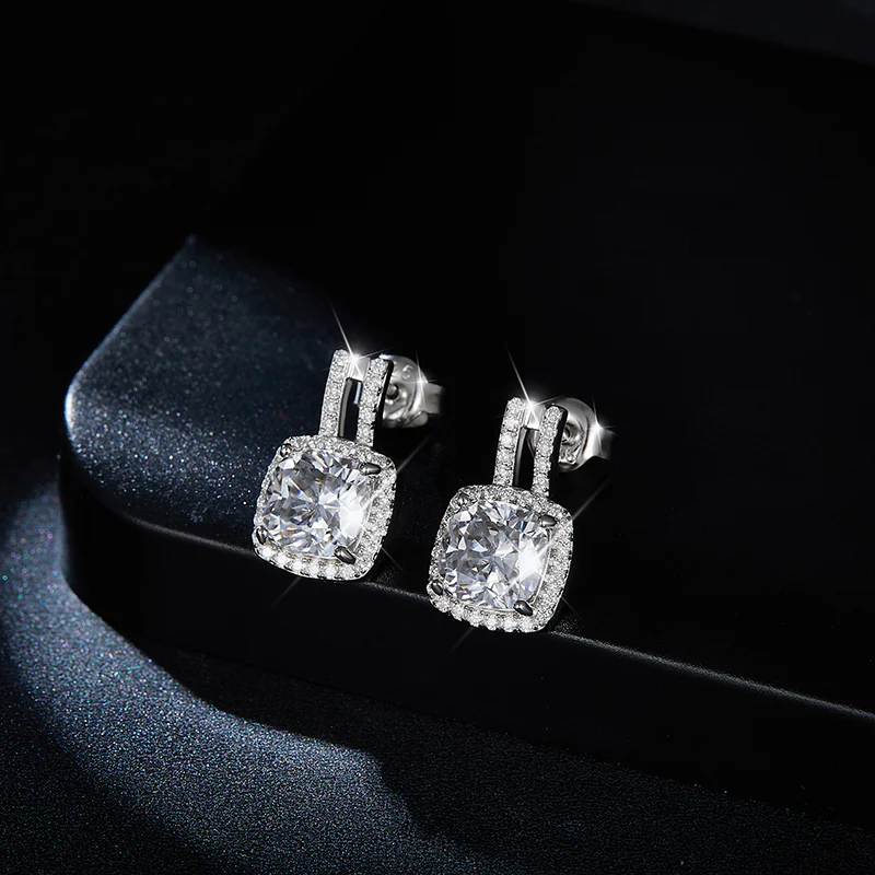 IE0076 4.15CT CUSHION STUD MOISSANITE EARRINGS IN STERLING SILVER - Image 2