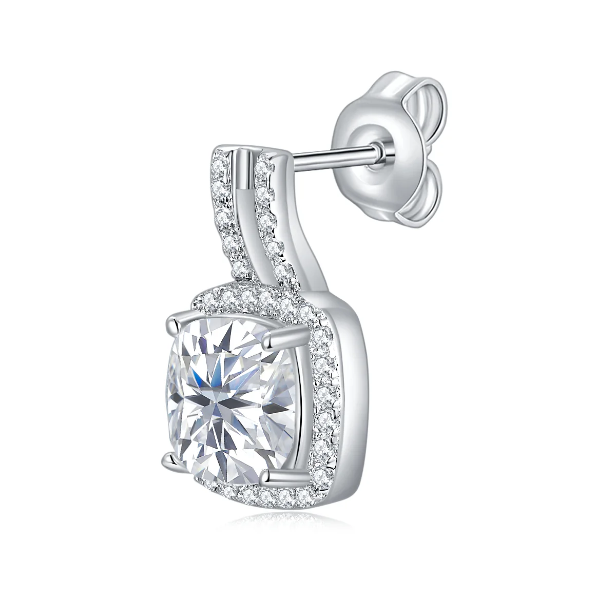 IE0076 4.15CT CUSHION STUD MOISSANITE EARRINGS IN STERLING SILVER - Image 5