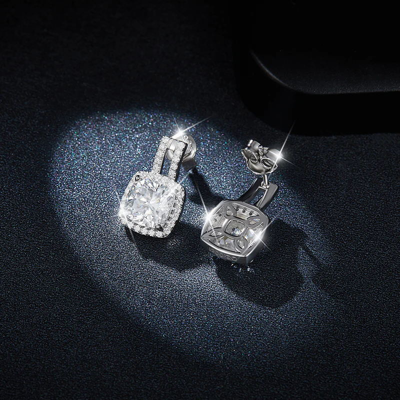 IE0076 4.15CT CUSHION STUD MOISSANITE EARRINGS IN STERLING SILVER - Image 6