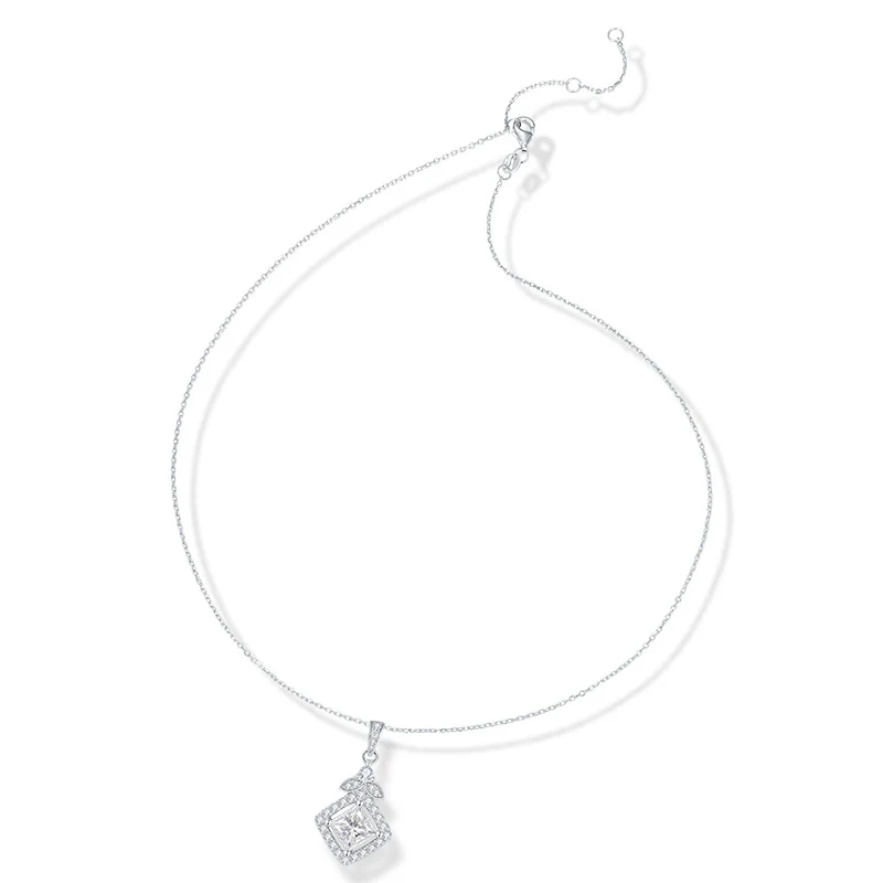 IE0098 PRINCESS SQUARE MOISSANITE PENDANT NECKLACE IN STERLING SILVER - Image 3