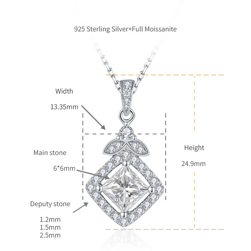 IE0098 PRINCESS SQUARE MOISSANITE PENDANT NECKLACE IN STERLING SILVER - Image 6