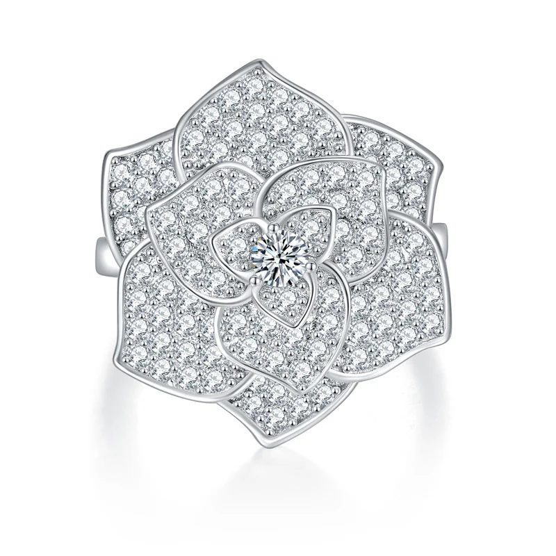 IE0127 MOISSANITE DIAMOND FLOWER RING IN STERLING SILVER - Image 4