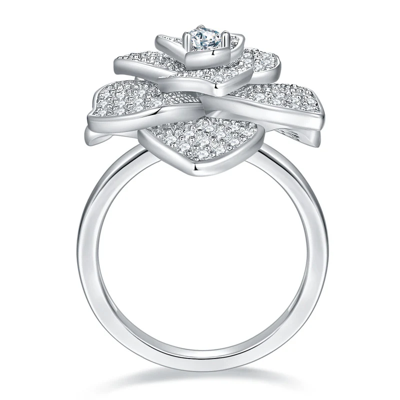 IE0127 MOISSANITE DIAMOND FLOWER RING IN STERLING SILVER - Image 5
