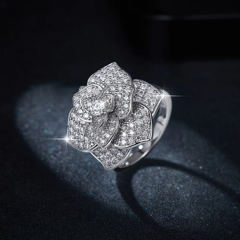 IE0127 MOISSANITE DIAMOND FLOWER RING IN STERLING SILVER - Image 6