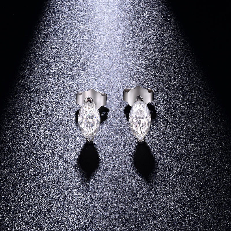 IE0142 MARQUISE CUT MOISSANITE STUD EARRINGS IN STERLING SILVER - Image 2