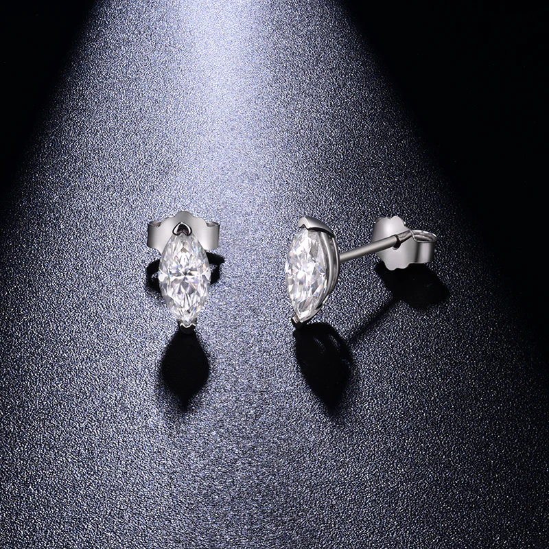 IE0142 MARQUISE CUT MOISSANITE STUD EARRINGS IN STERLING SILVER - Image 4