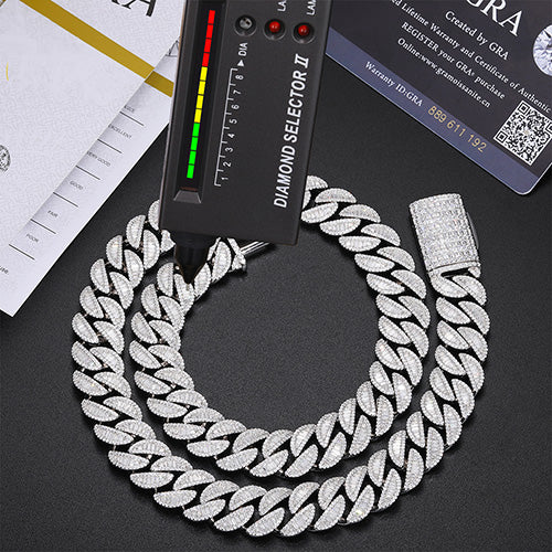 IE0150 15MM BAGUETTE MOISSANITE CUBAN LINK CHAIN NECKLACE IN STERLING SILVER - Image 5