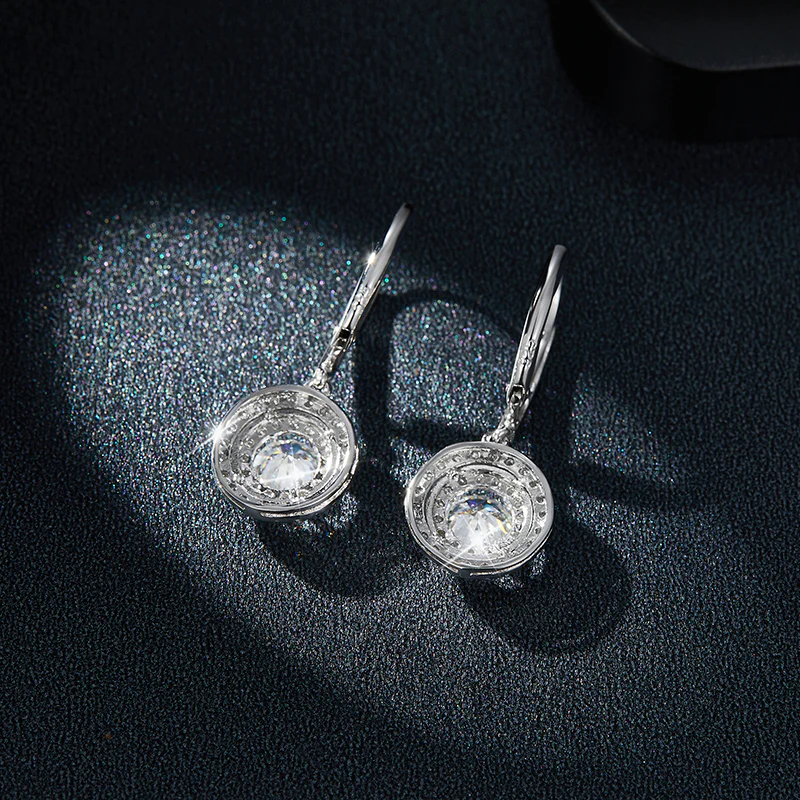 IE0150 HALO DROP MOISSANITE DIAMOND EARRINGS IN STERLING SILVER {STYLE 2} - Image 4