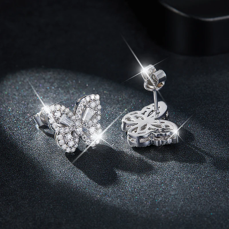IE0151 MOISSANITE BUTTERFLY STUD EARRINGS IN STERLING SILVER - Image 2