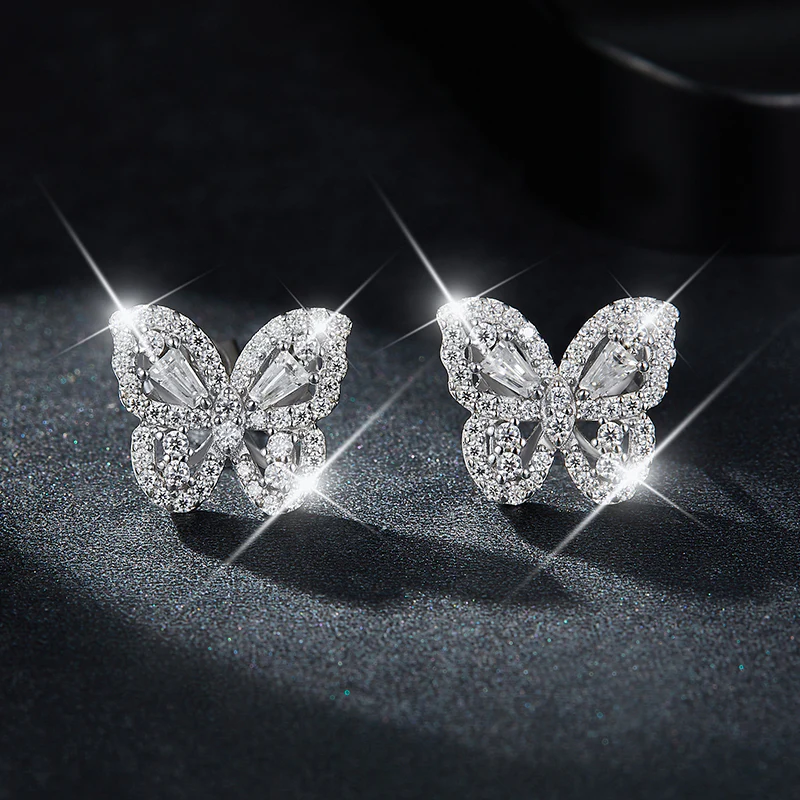 IE0151 MOISSANITE BUTTERFLY STUD EARRINGS IN STERLING SILVER - Image 3