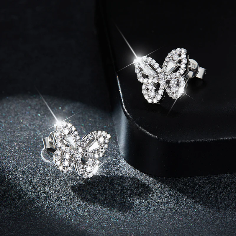 IE0151 MOISSANITE BUTTERFLY STUD EARRINGS IN STERLING SILVER - Image 4