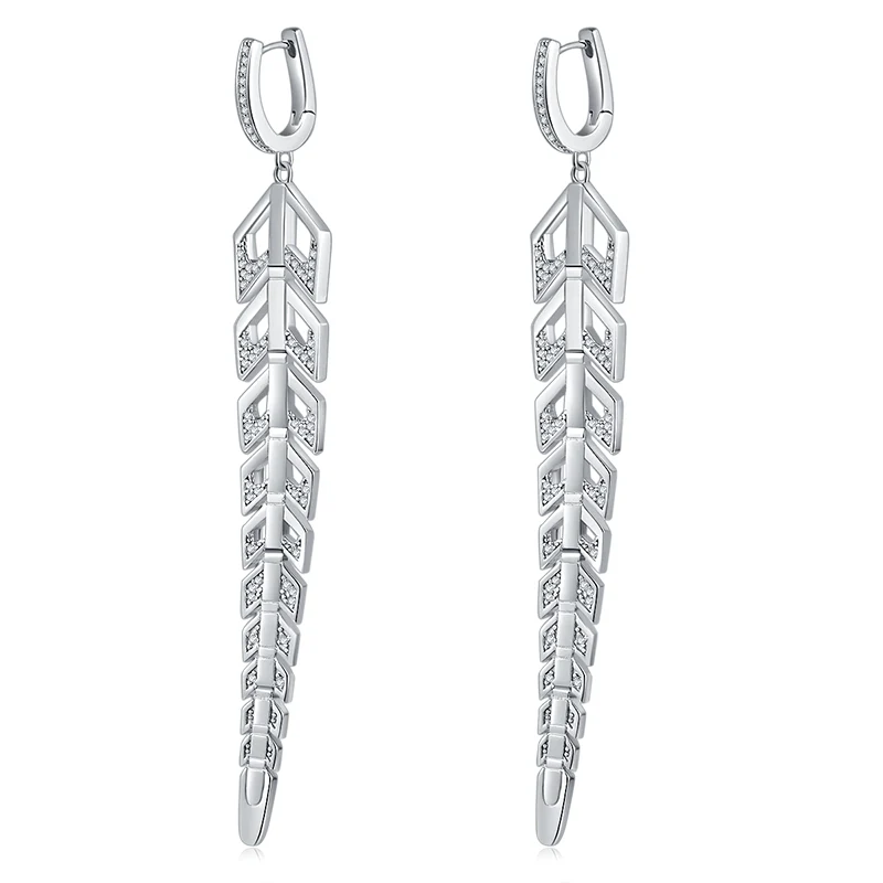 IE0154 MOISSANITE DIAMOND LONG TASSEL DROP EARRINGS IN STERLING SILVER - Image 2