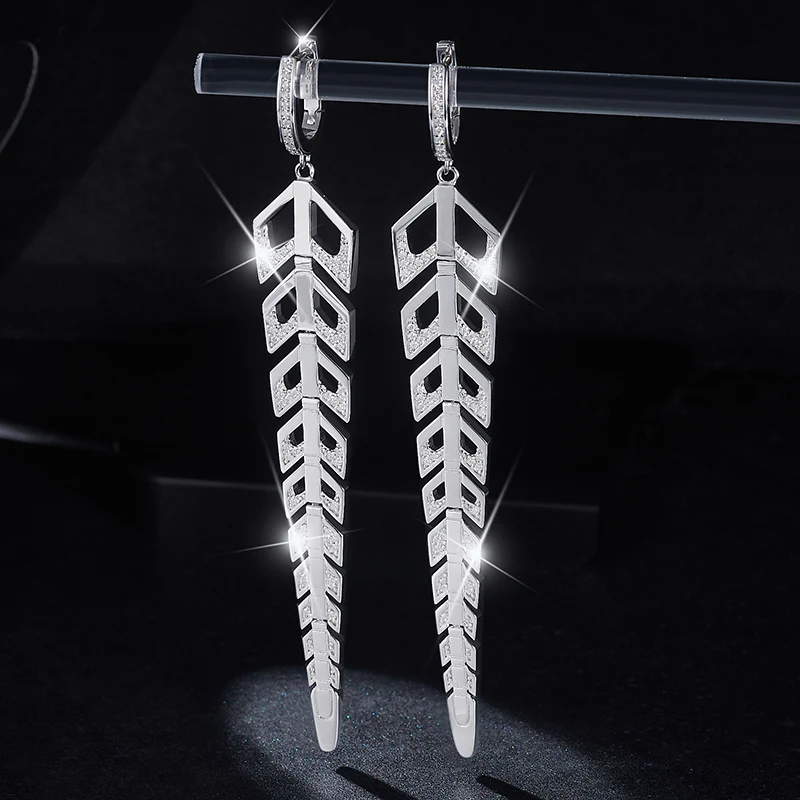 IE0154 MOISSANITE DIAMOND LONG TASSEL DROP EARRINGS IN STERLING SILVER - Image 3