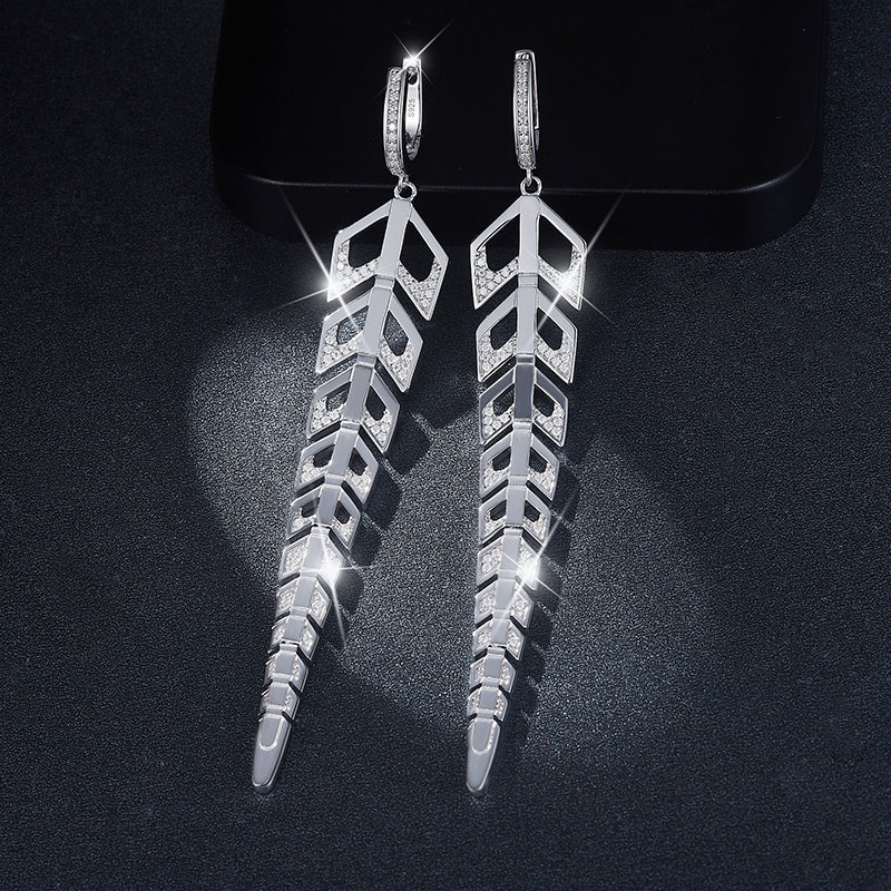 IE0154 MOISSANITE DIAMOND LONG TASSEL DROP EARRINGS IN STERLING SILVER - Image 4