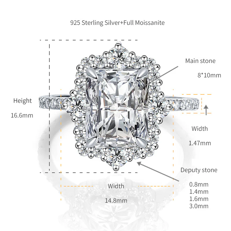 IE0157 RADIANT CUT MOISSANITE ENGANGEMENT RING IN STERLING SILVER - Image 6
