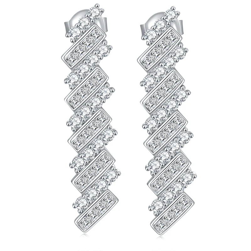 IE0158 PRINCESS SQUARE MOISSANITE LONG TASSEL DROP EARRINGS IN STERLING SILVER - Image 2