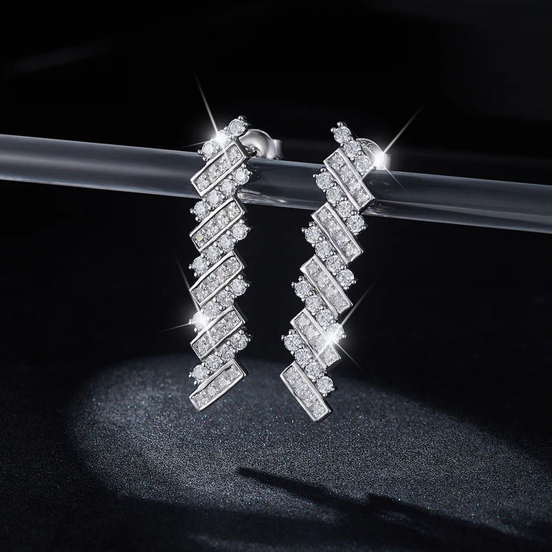 IE0158 PRINCESS SQUARE MOISSANITE LONG TASSEL DROP EARRINGS IN STERLING SILVER - Image 3