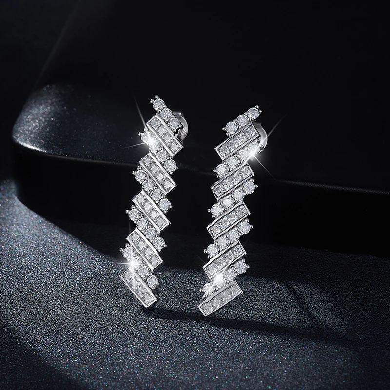 IE0158 PRINCESS SQUARE MOISSANITE LONG TASSEL DROP EARRINGS IN STERLING SILVER - Image 4