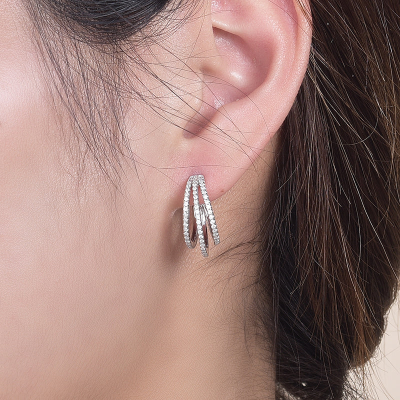 IE0178 FRENCH MOISSANITE DIAMOND HOOP EARRINGS IN STERLING SILVER - Image 2