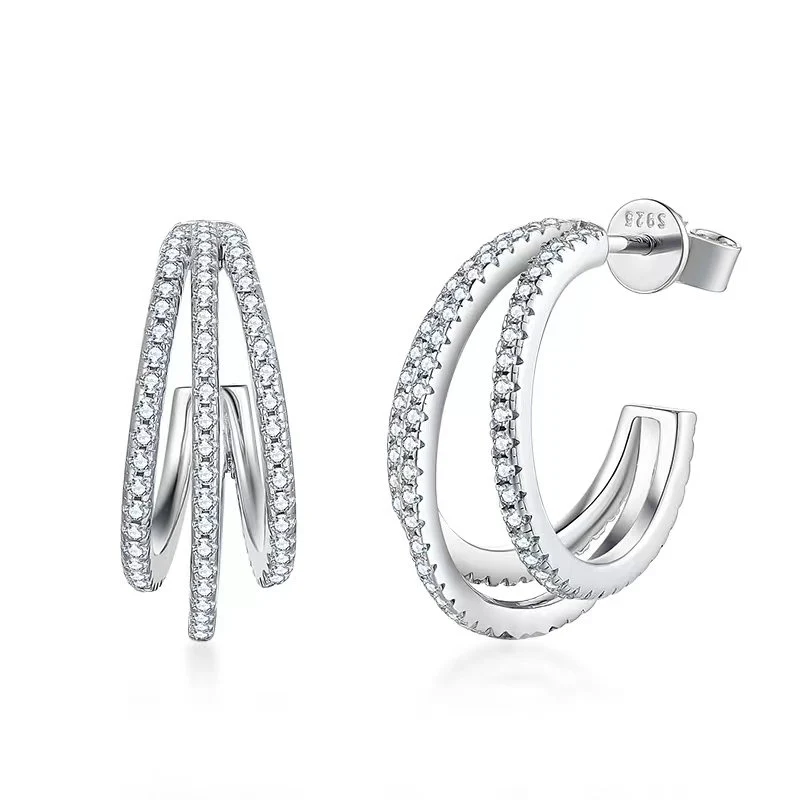 IE0178 FRENCH MOISSANITE DIAMOND HOOP EARRINGS IN STERLING SILVER - Image 3