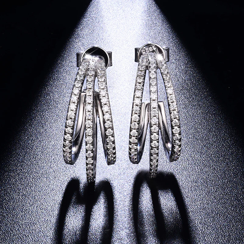 IE0178 FRENCH MOISSANITE DIAMOND HOOP EARRINGS IN STERLING SILVER - Image 4