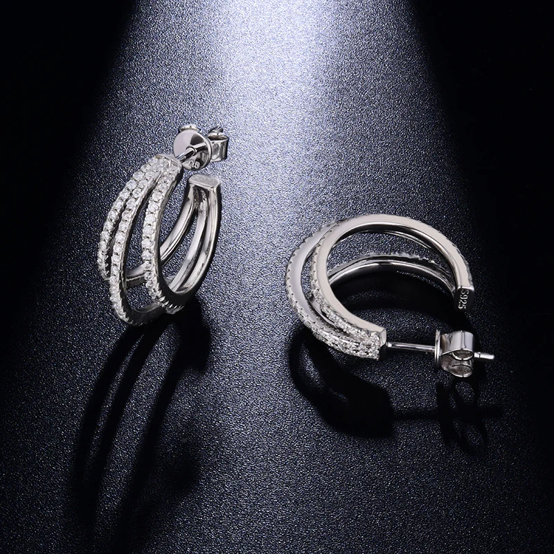 IE0178 FRENCH MOISSANITE DIAMOND HOOP EARRINGS IN STERLING SILVER - Image 5