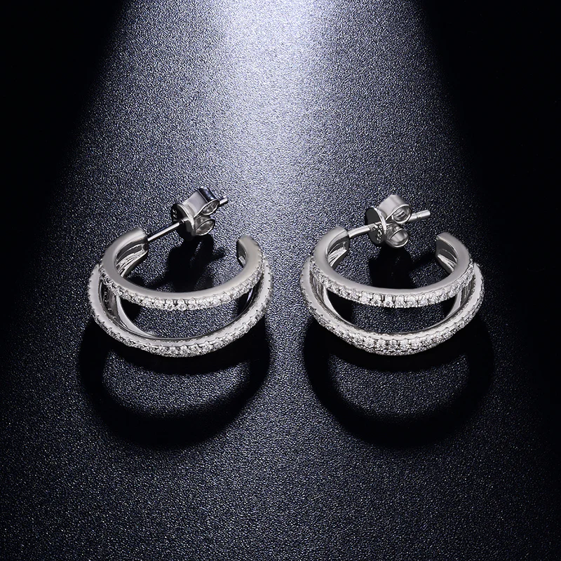 IE0178 FRENCH MOISSANITE DIAMOND HOOP EARRINGS IN STERLING SILVER - Image 6