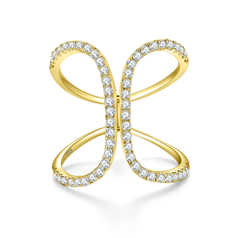IE0183 “X” SHAPED MOISSANITE DIAMOND RING IN STERLING SILVER - Image 2
