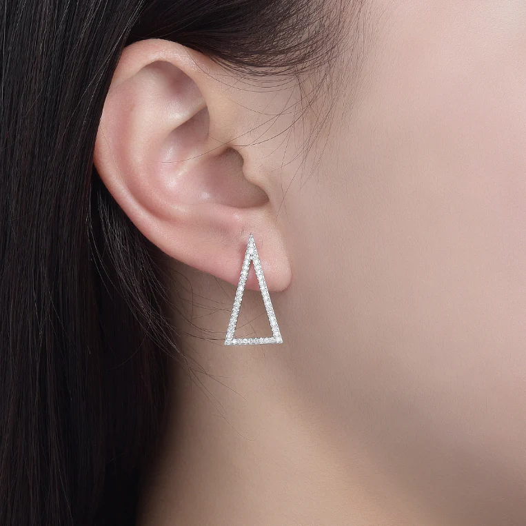 IE0196 MOISSANITE TRIANGLE HOOP EARRINGS IN STERLING SILVER - Image 2
