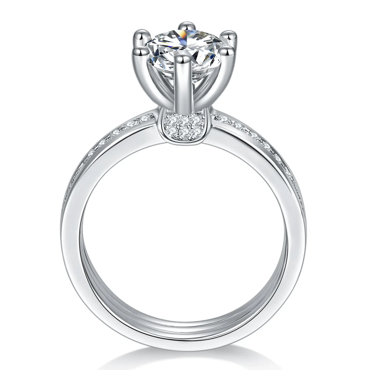 IE0227 2CT ROUND BRILLIANT CUT MOISSANITE RING IN STERLING SILVER - Image 5