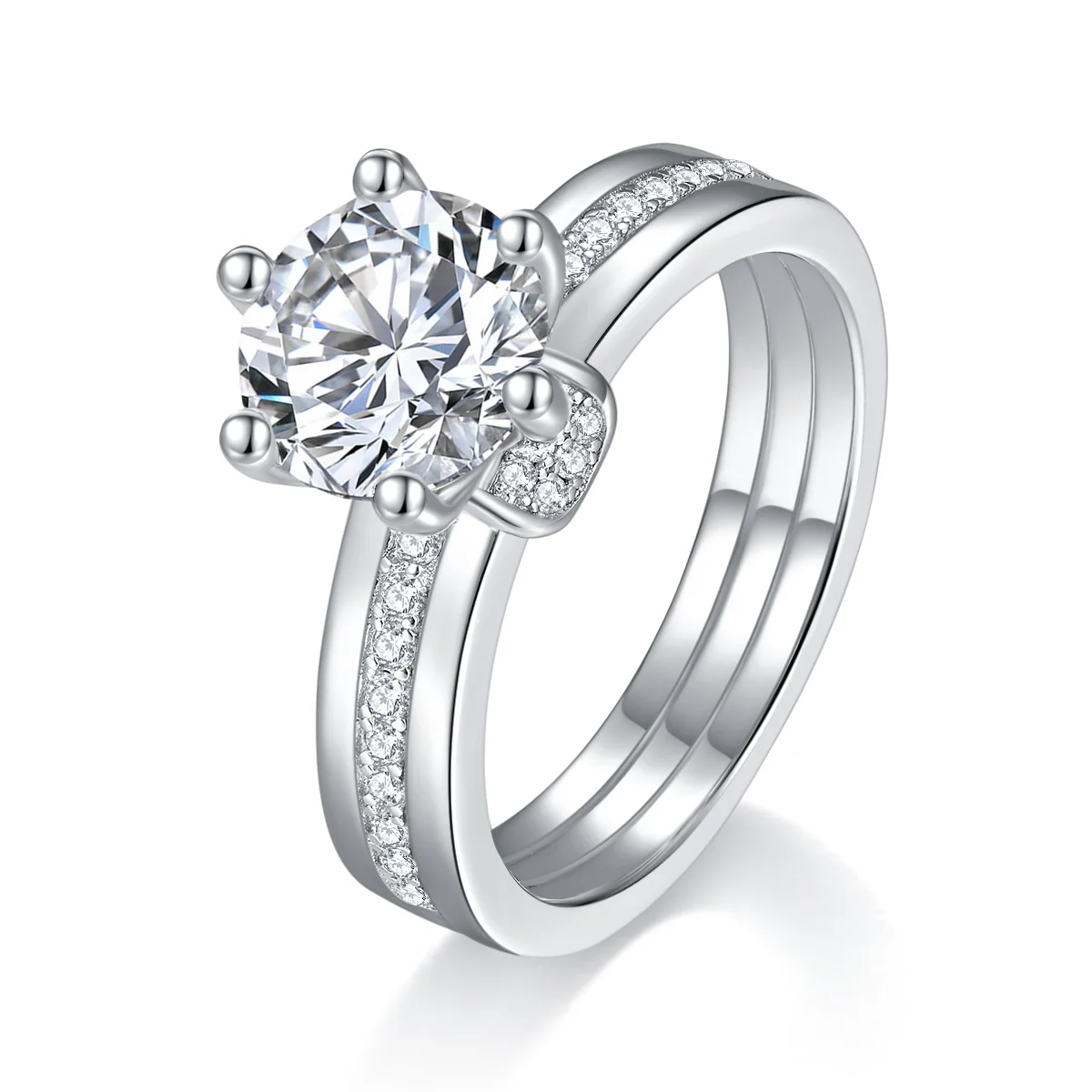 IE0227 2CT ROUND BRILLIANT CUT MOISSANITE RING IN STERLING SILVER - Image 6