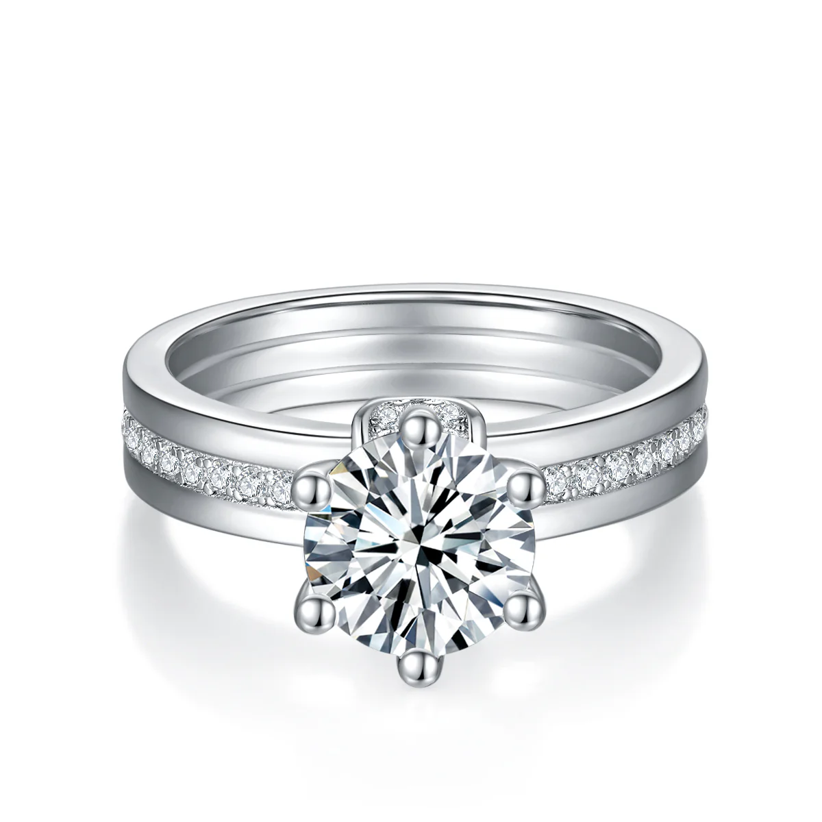 IE0227 2CT ROUND CUT MOISSANITE ENGAGEMENT RING IN STERLING SILVER