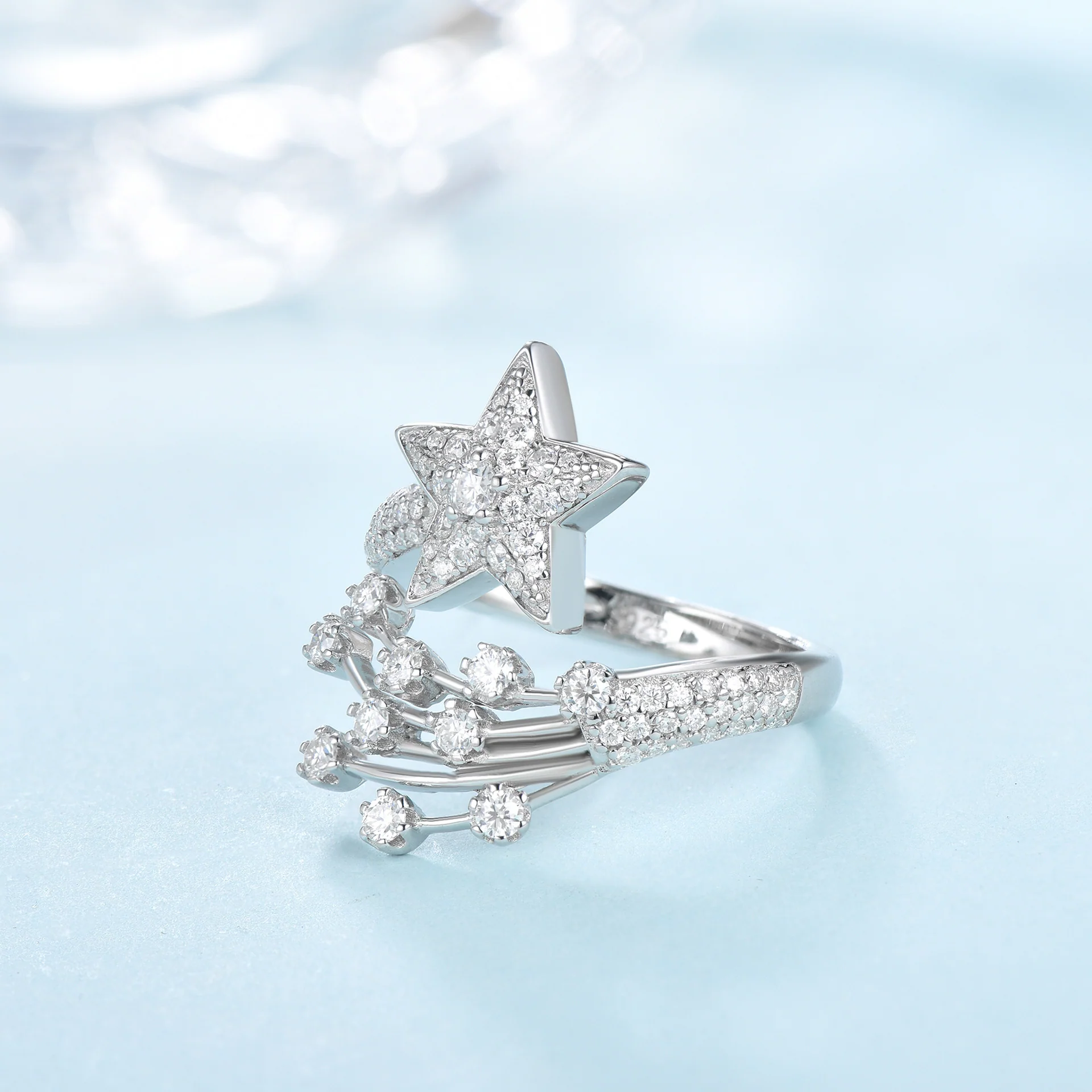 IE0228 STAR MOISSANITE DIAMOND RING IN STERLING SILVER - Image 3