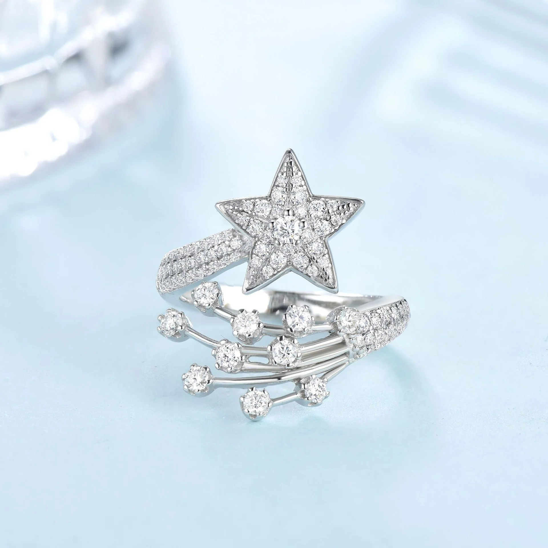 IE0228 STAR MOISSANITE DIAMOND RING IN STERLING SILVER - Image 4