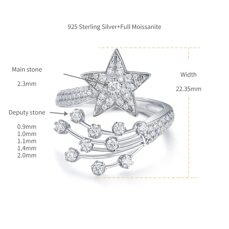 IE0228 STAR MOISSANITE DIAMOND RING IN STERLING SILVER - Image 6