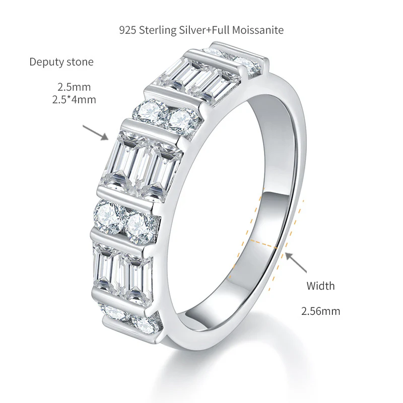 IE0231 ROUND BAGUETTE MOISSANITE DIAMOND RING IN STERLING SILVER - Image 6