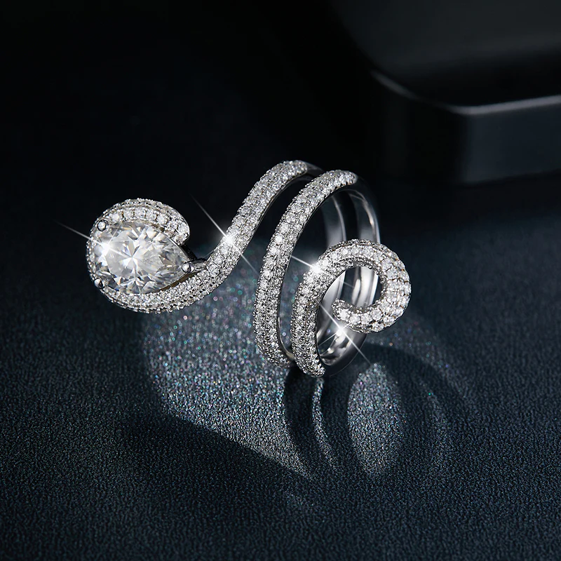 IE0247 2C PEAR CUT PYTHON LOOP MOISSANITE DIAMOND RING IN STERLING SILVER - Image 3