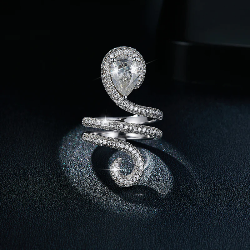 IE0247 2C PEAR CUT PYTHON LOOP MOISSANITE DIAMOND RING IN STERLING SILVER - Image 4