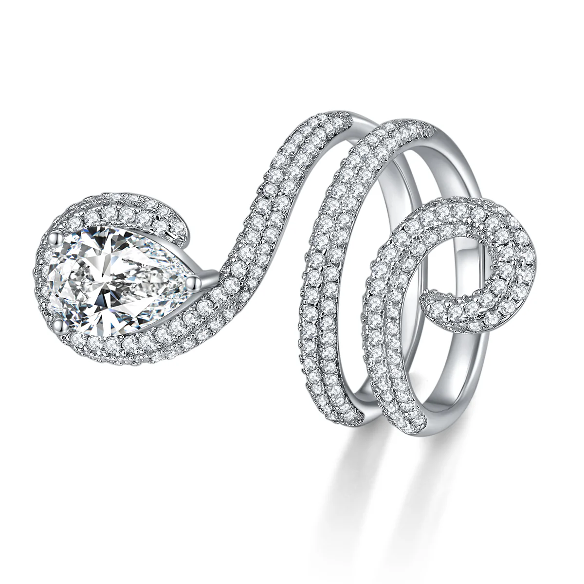 IE0247 2C PEAR CUT PYTHON LOOP MOISSANITE DIAMOND RING IN STERLING SILVER - Image 5