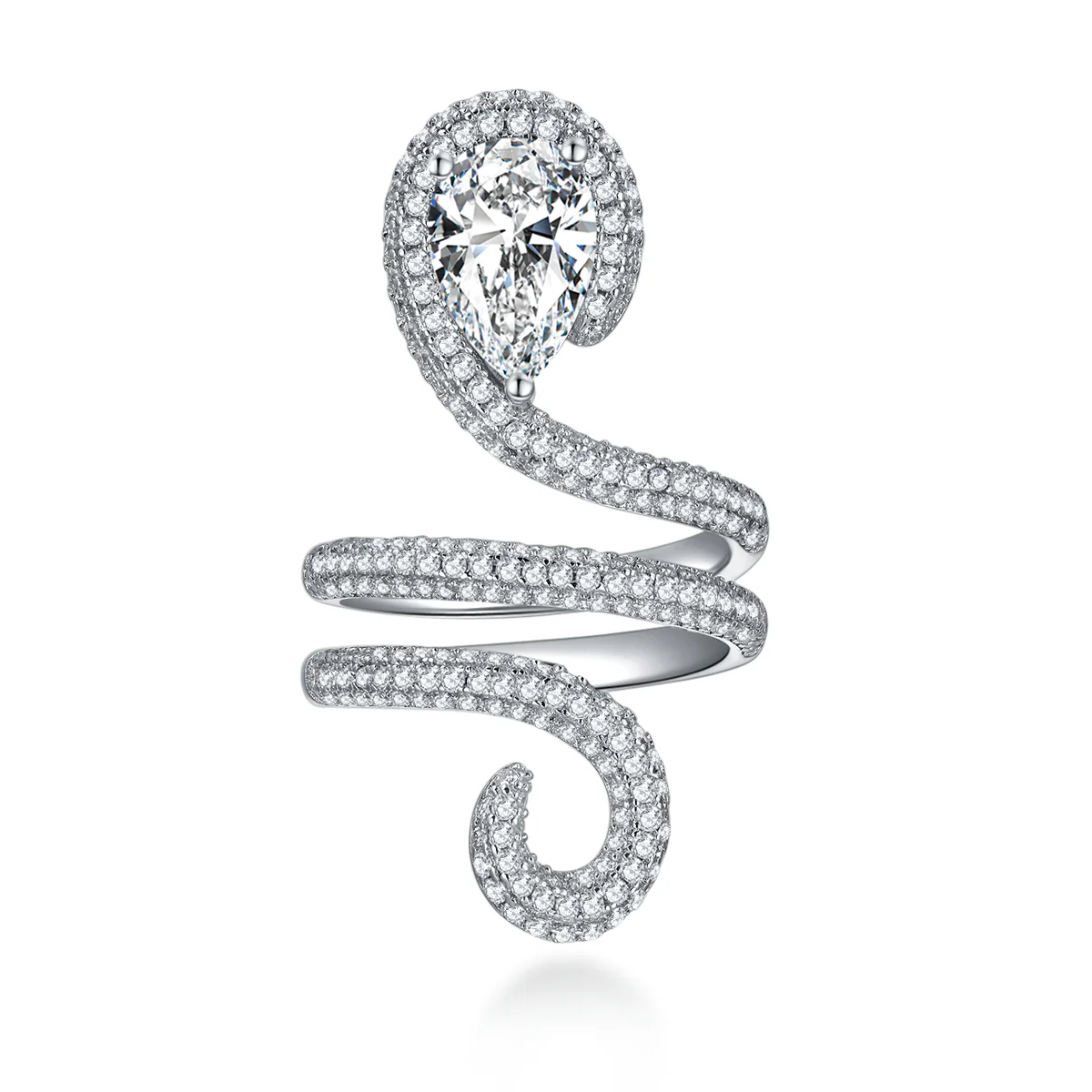 IE0247 2C PEAR CUT PYTHON LOOP MOISSANITE DIAMOND RING IN STERLING SILVER - Image 6