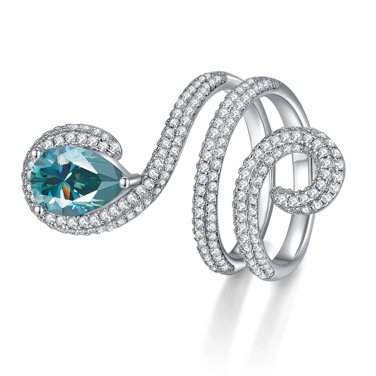 IE0247 PEAR CUT WATER DROP ICE BLUE MOISSANITE RING IN STERLING SILVER - Image 2