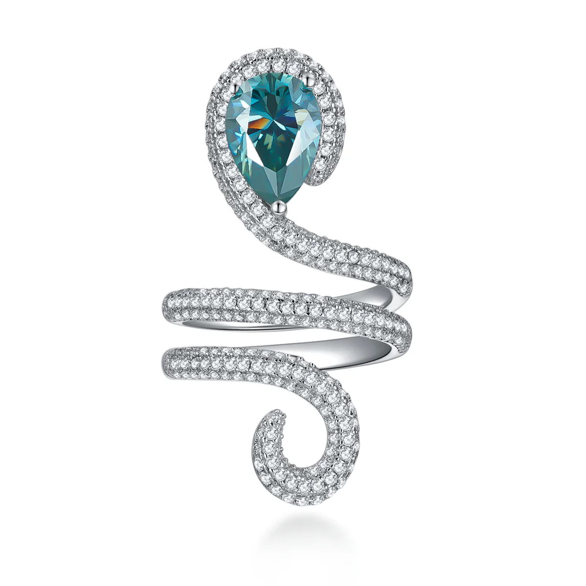 IE0247 PEAR CUT WATER DROP ICE BLUE MOISSANITE RING IN STERLING SILVER - Image 6