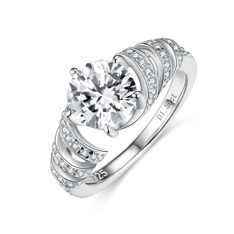 IE0280 ROUND CUT MOISSANITE DIAMOND CHUNKY RING STERLING SILVER - Image 3