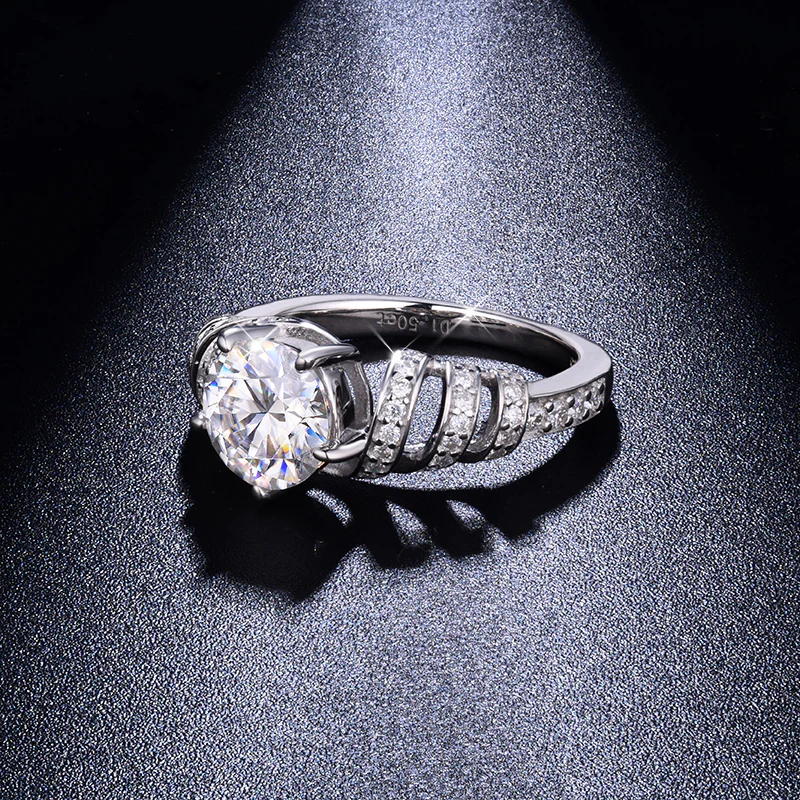 IE0280 ROUND CUT MOISSANITE DIAMOND CHUNKY RING STERLING SILVER - Image 4