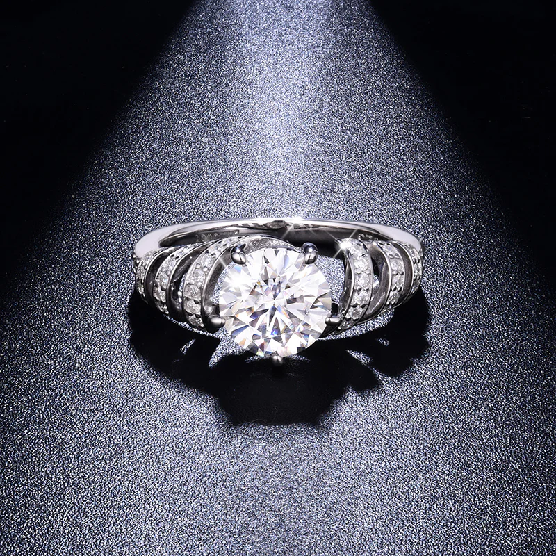 IE0280 ROUND CUT MOISSANITE DIAMOND CHUNKY RING STERLING SILVER - Image 5