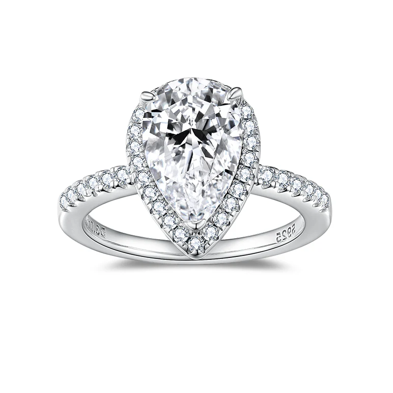 IE0290 PEAR CUT MOISSANITE DIAMOND RING IN STERLING SILVER - Image 3
